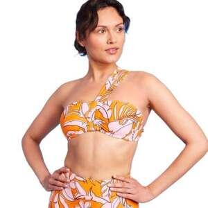 Kona Sol Multi-Way Bandeau Bikini Top SIZE M Orange Tropical Floral